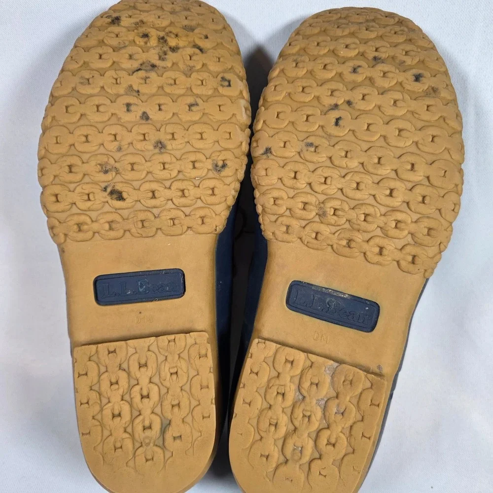 LL Bean Bean Boot Mens 8 Navy Blue Tan Leather Rubber Moc Duck Boots Made in USA